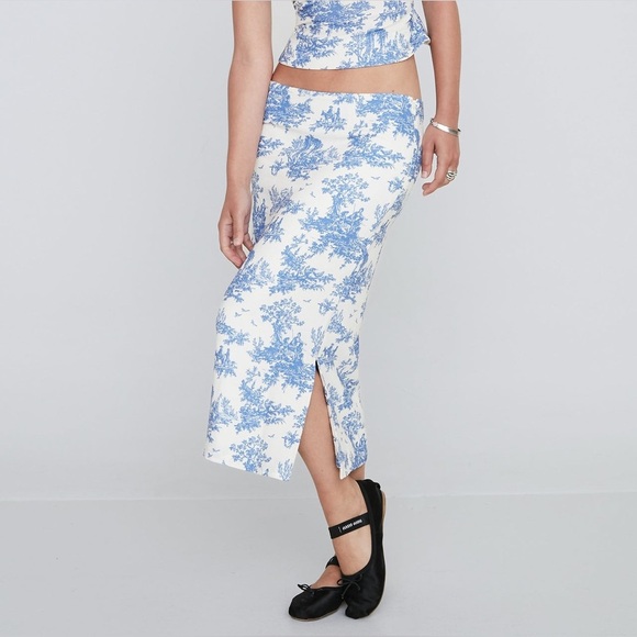 MIAOU MONI SKIRT BLUE TOILE Matching Deville Corset Blue White Floral SLIT Sz XS - Picture 11 of 11